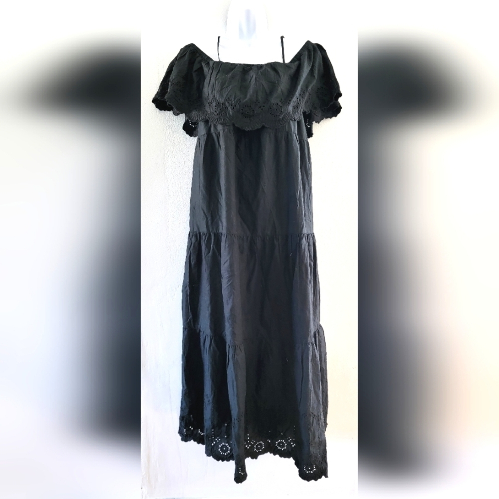 NWOT Wednesday Addams Cotton Old Navy Maxi Swing Dress Off Shoulder Wimsigoth M
